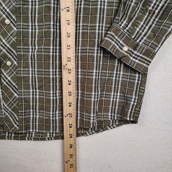 Wrangler Regular Fit Pearl Snap Shirt Mens sz L Green Plaid Western - Picture 7 of 9